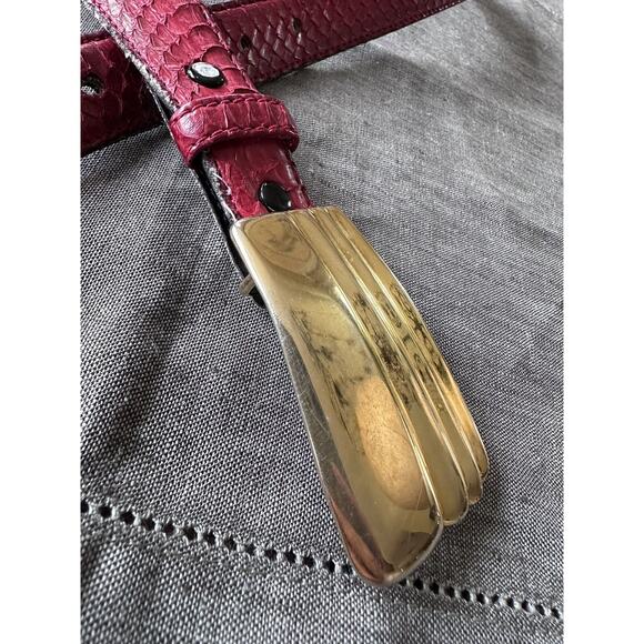 Vintage Kathy young Belt signed solid brass Buckle abstract art Red Snake Skin M - Picture 7 of 16